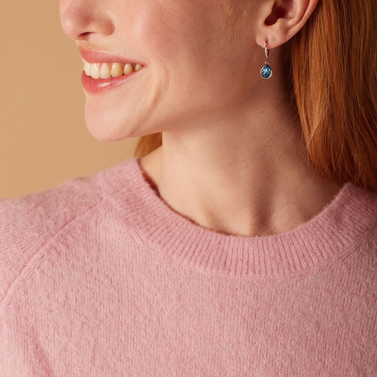 Ohrringe, 925 Silber, Tropfen mit Kristall, Aqua