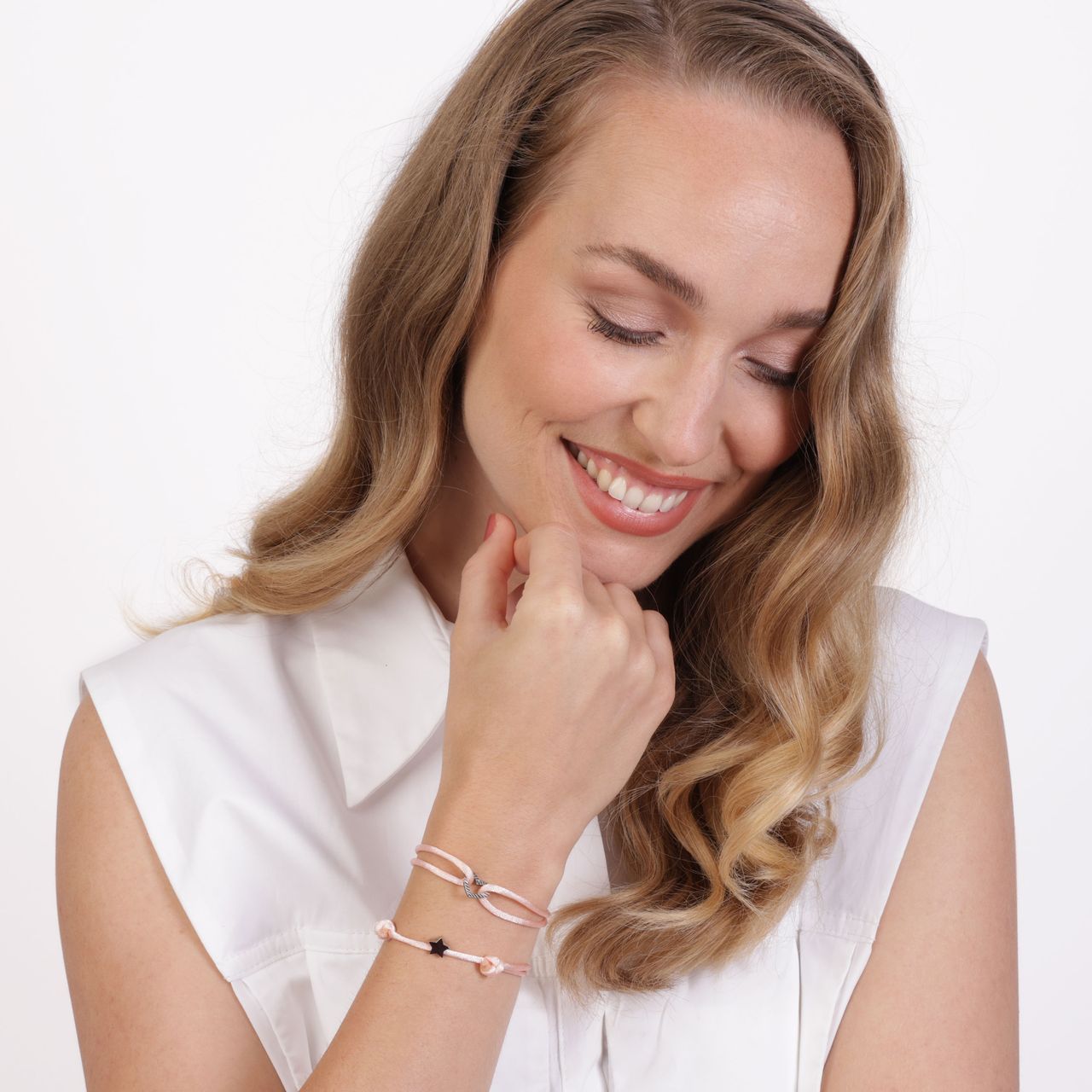 Stainless steel satijnen koordarmband ster