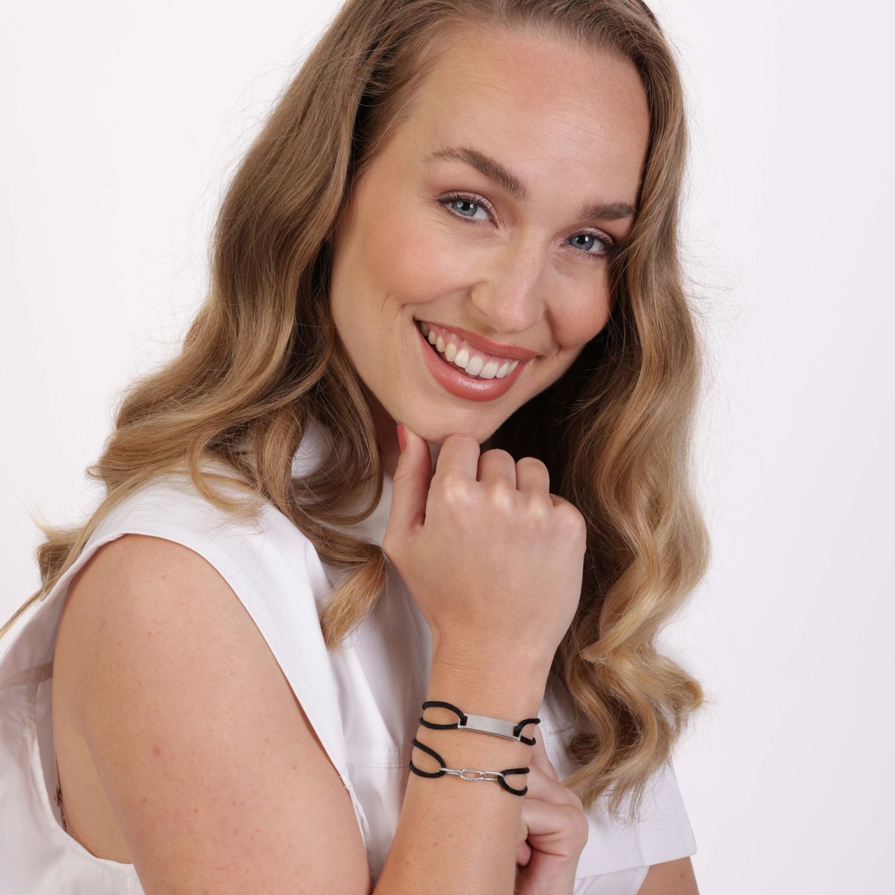 Stainless steel satijnen koordarmband schakel