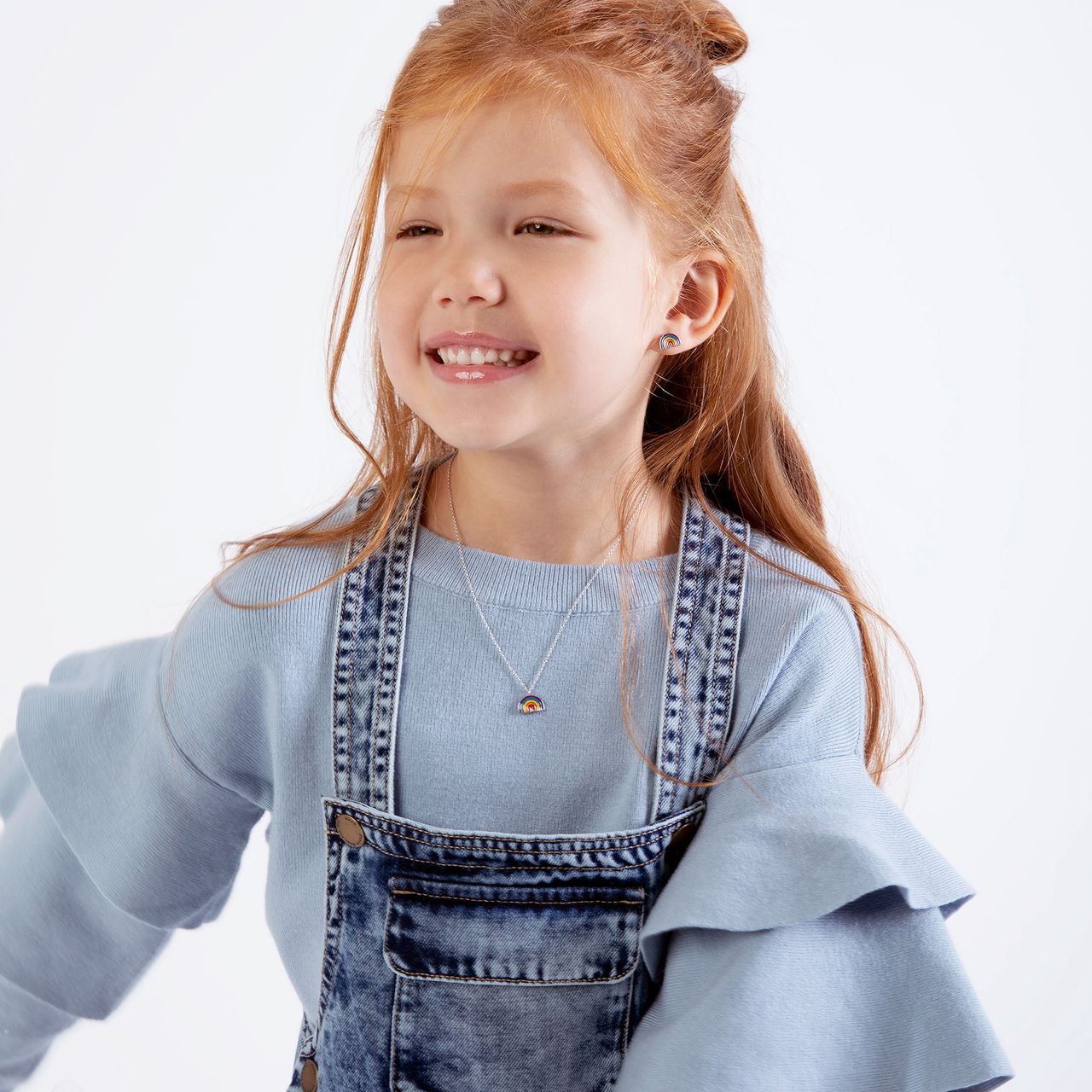 Zilveren oorknoppen enamel regenboog K3