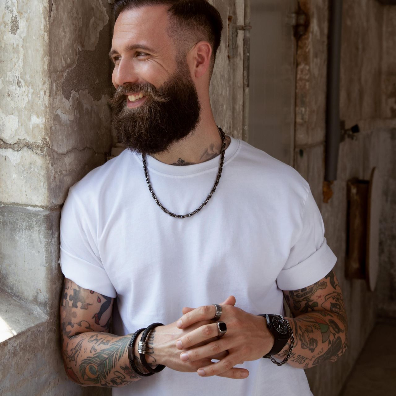 Gerecycled stainless steel herenketting schakel antique finish