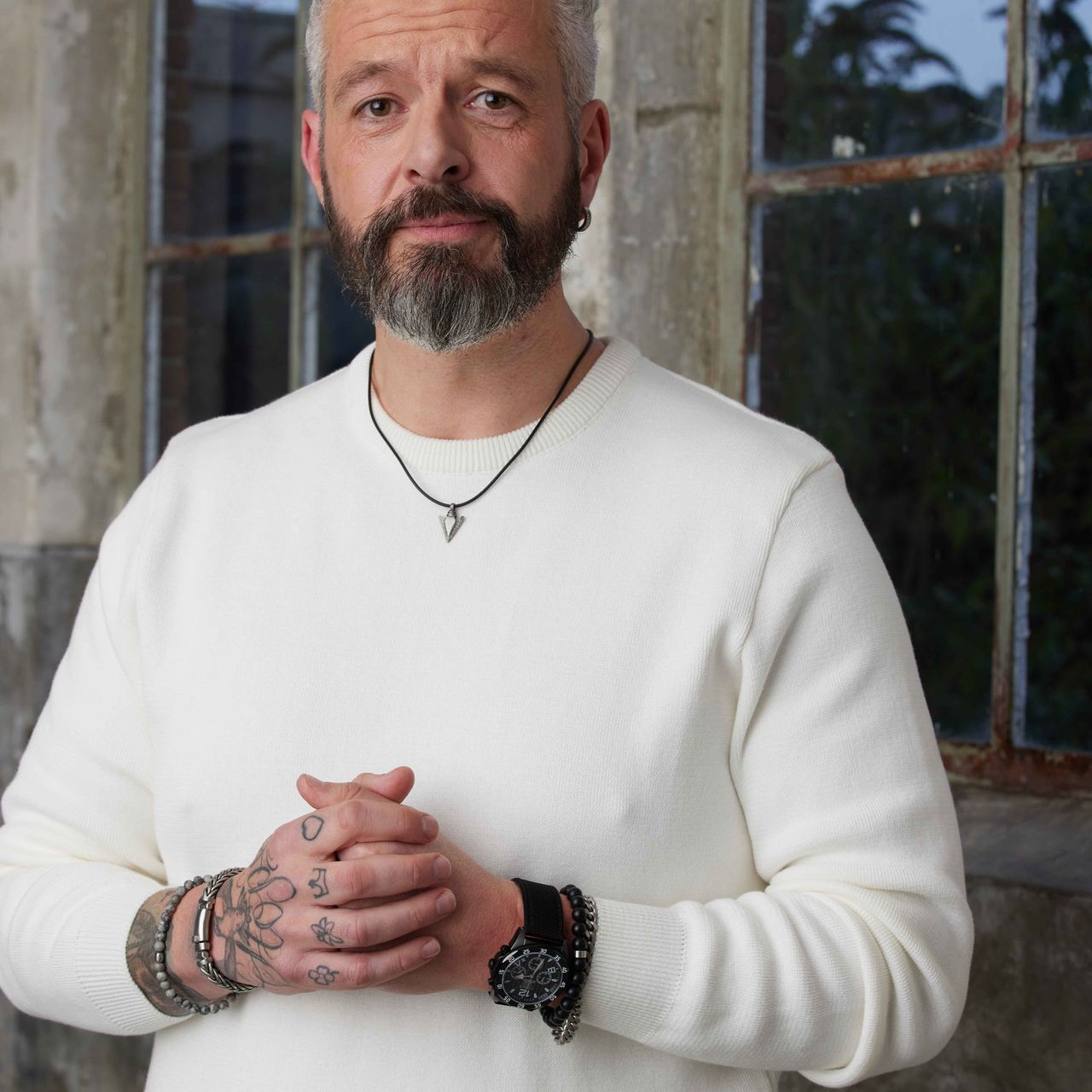 Gerecycled stainless steel heren oorringen schakel mat