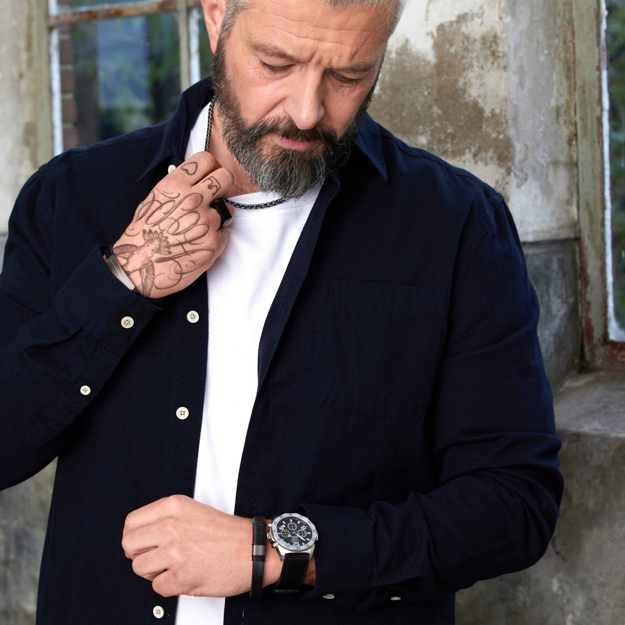 Gerecycled stainless steel herenketting spiga antique finish