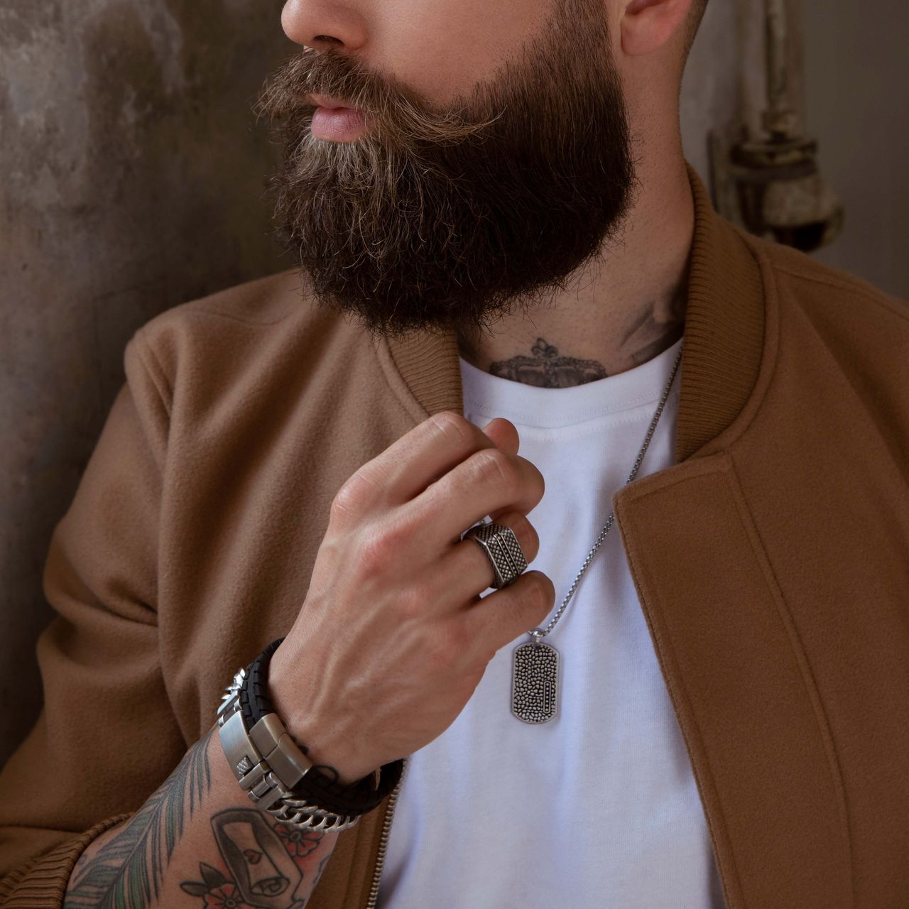 Stainless steel heren zegelring reptiel antique finish