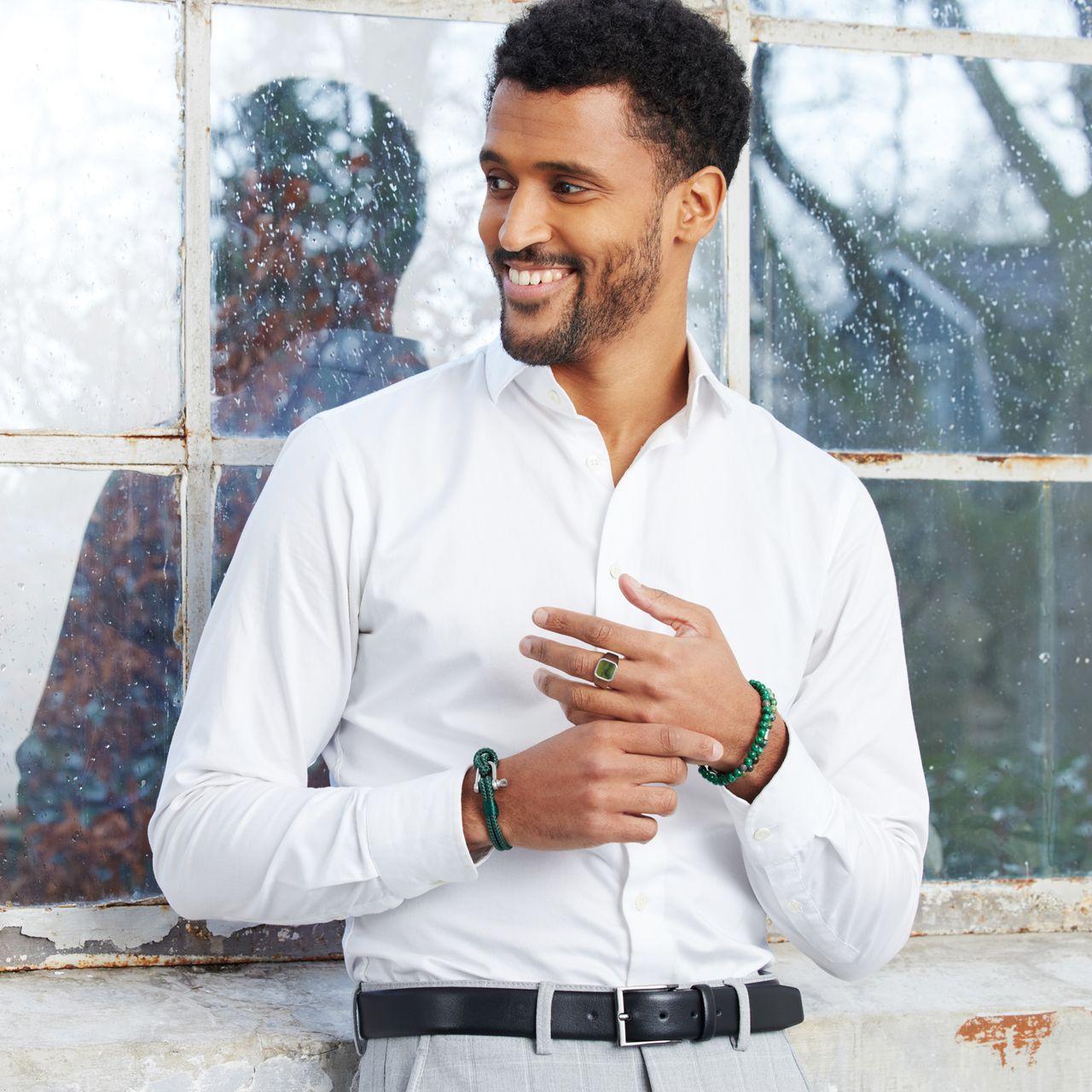 Stalen herenarmband boeisluiting donkergroen