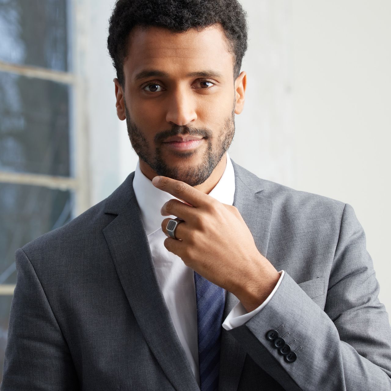 Gerecycled stainless steel heren zegelring picasso jasper