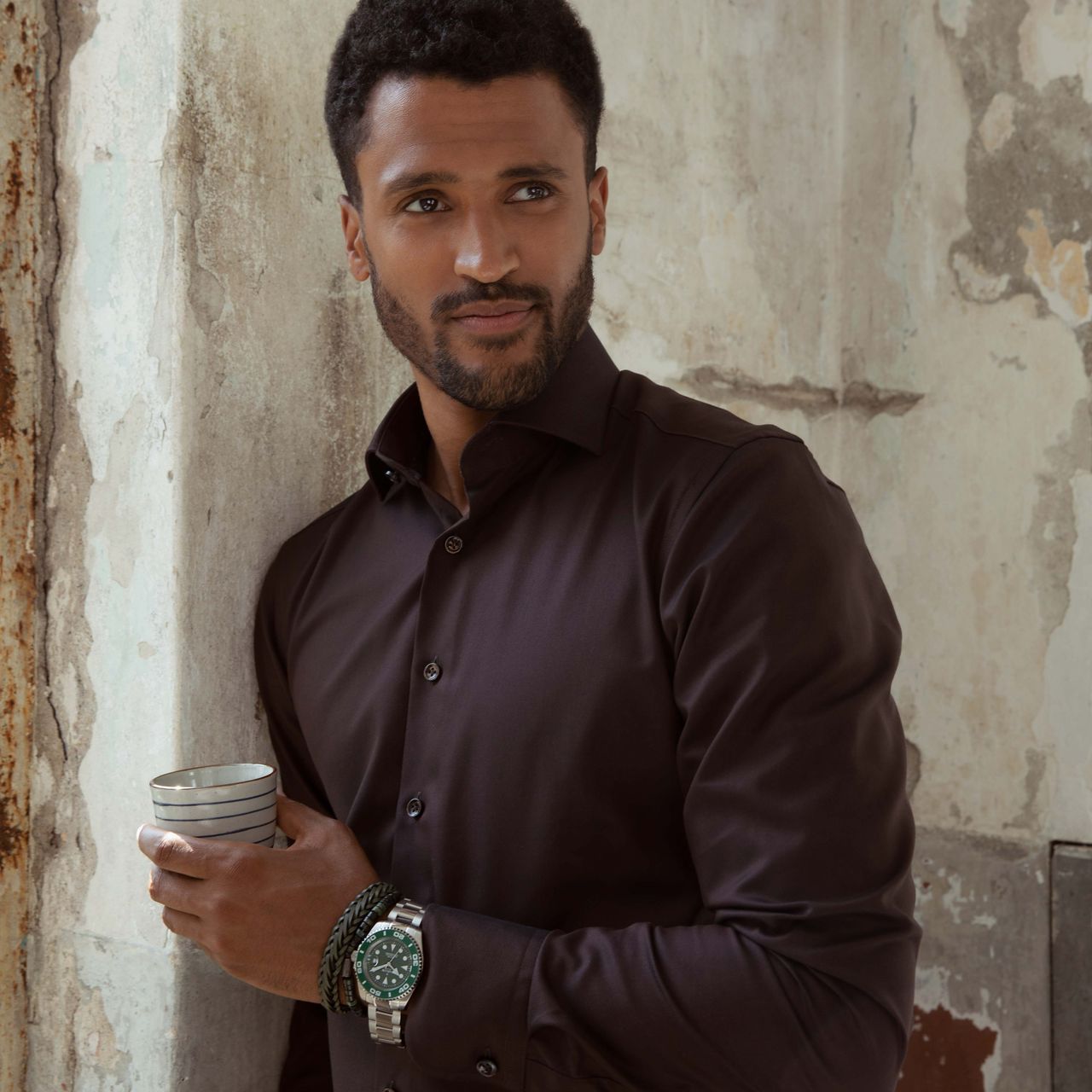 Gerecycleerd stalen herenarmband natuursteen green jasper