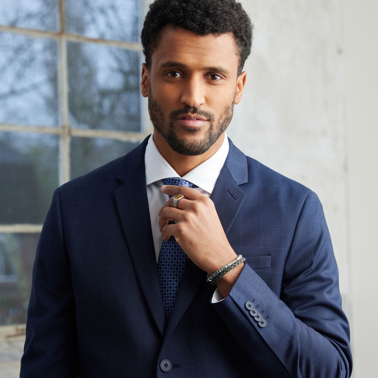 Gerecycled stainless steel herenarmband natuursteen picasso jasper