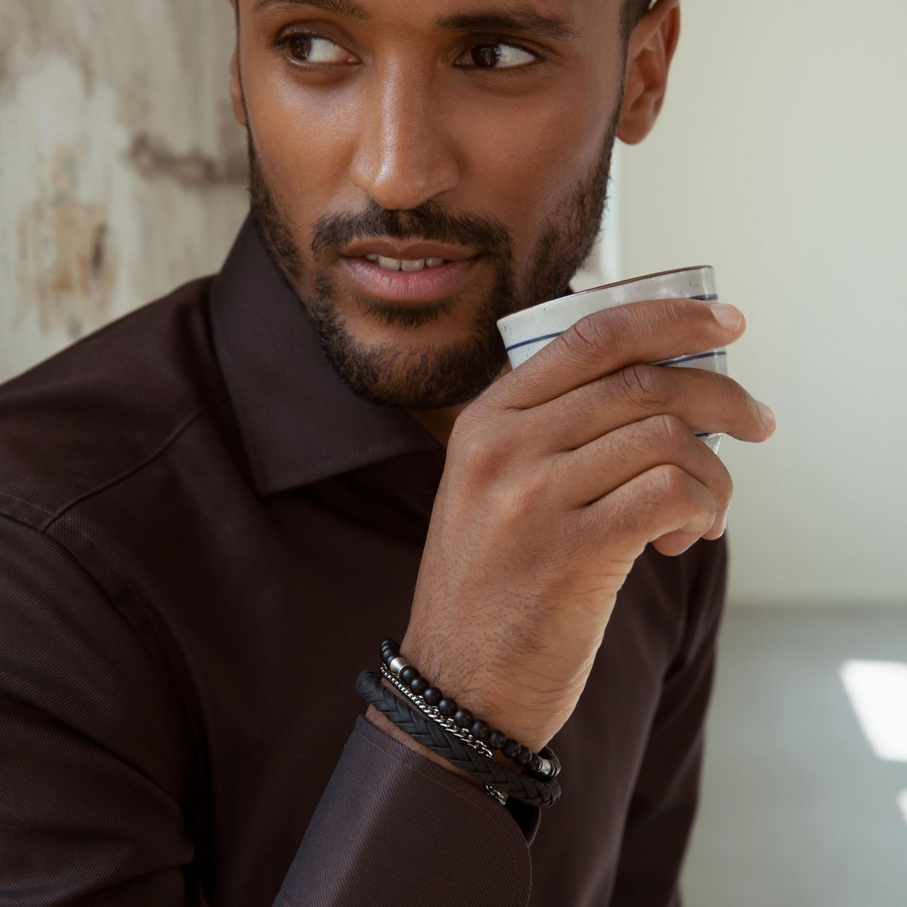 Gerecycleerd stalen set met drie herenarmbanden zwart