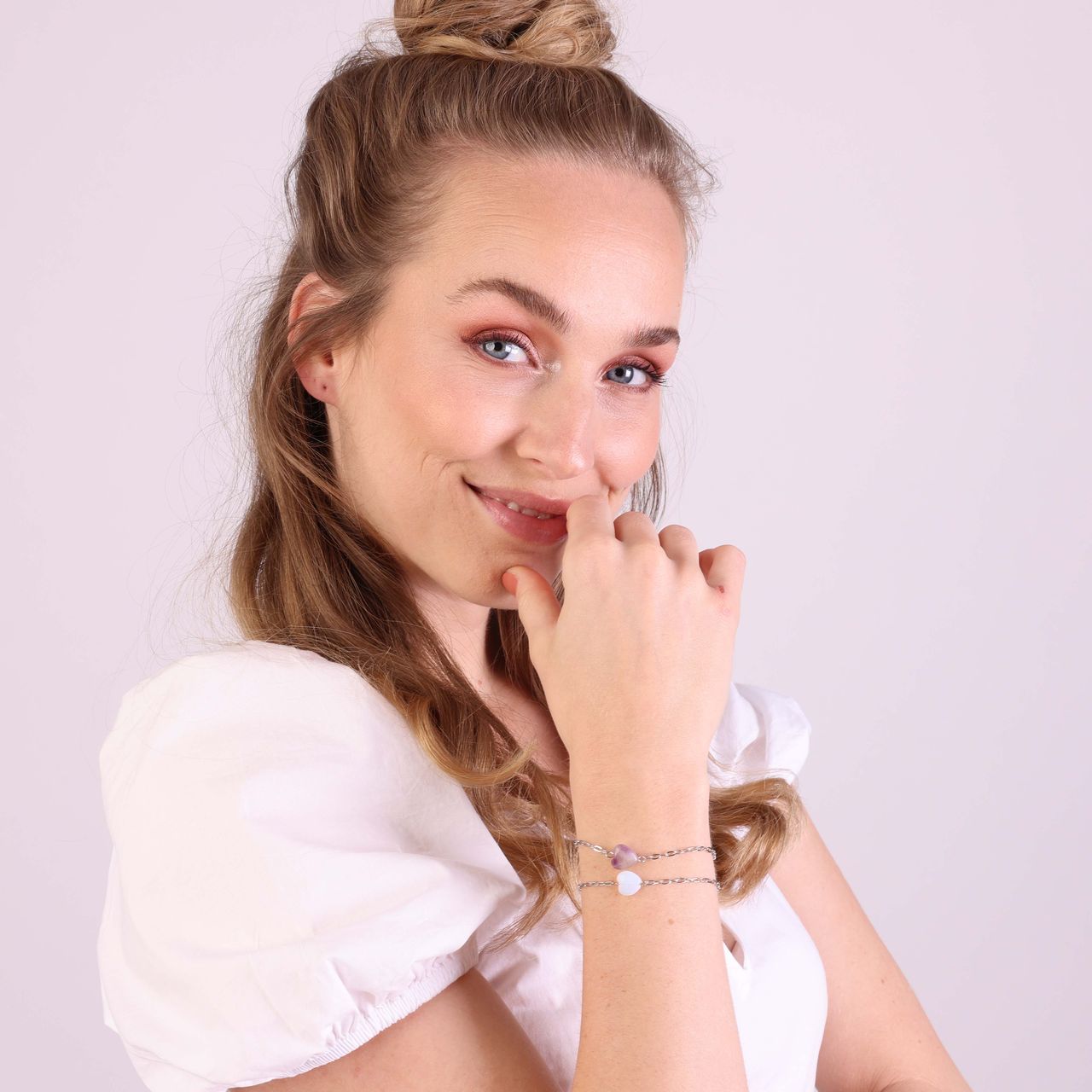 Stainless steel armband met hart maansteen