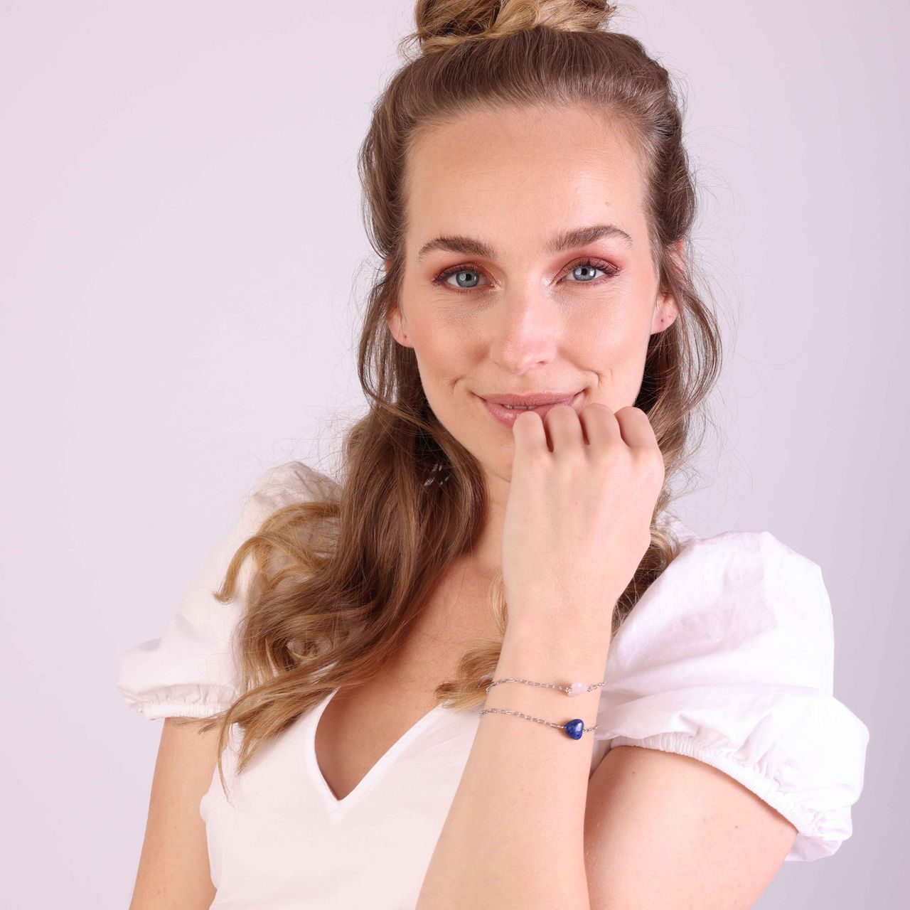 Stainless steel armband met hart lapis lazuli