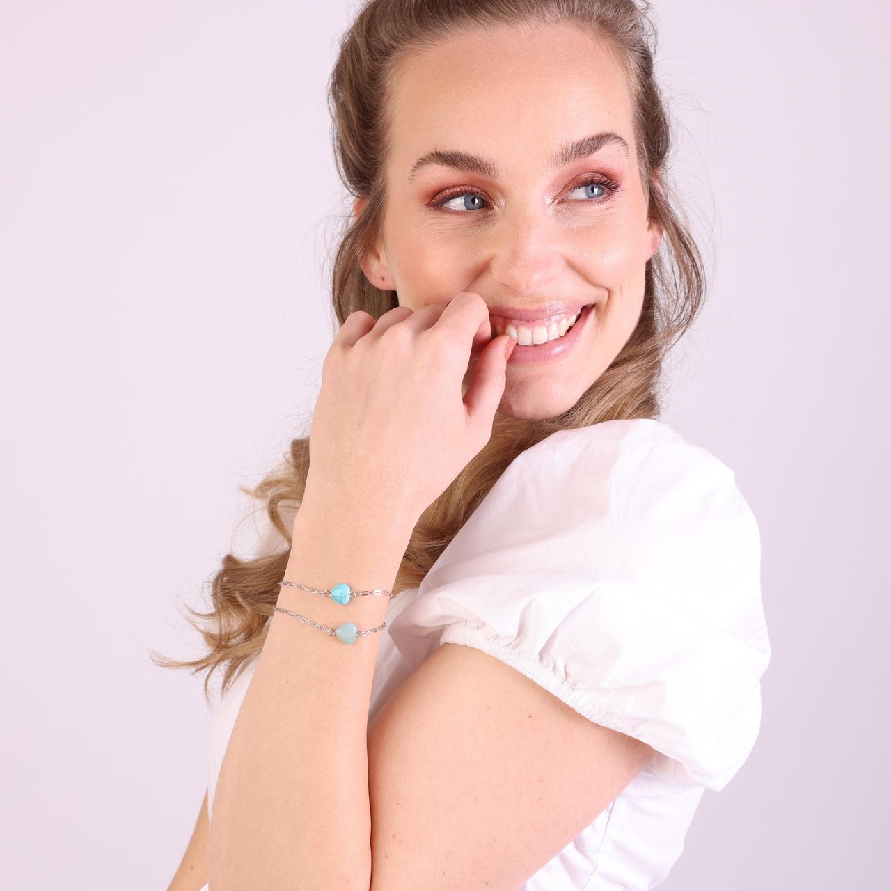 Armband, Edelstahl, mit Herz, Türkis
