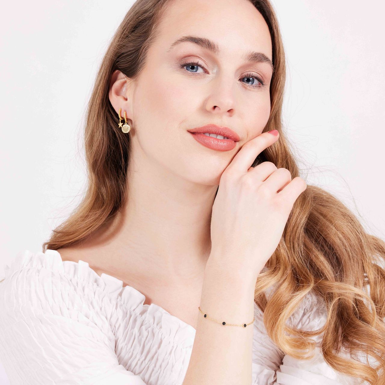 Zilveren goldplated fantasiearmband met zirkonia zwart voor dames