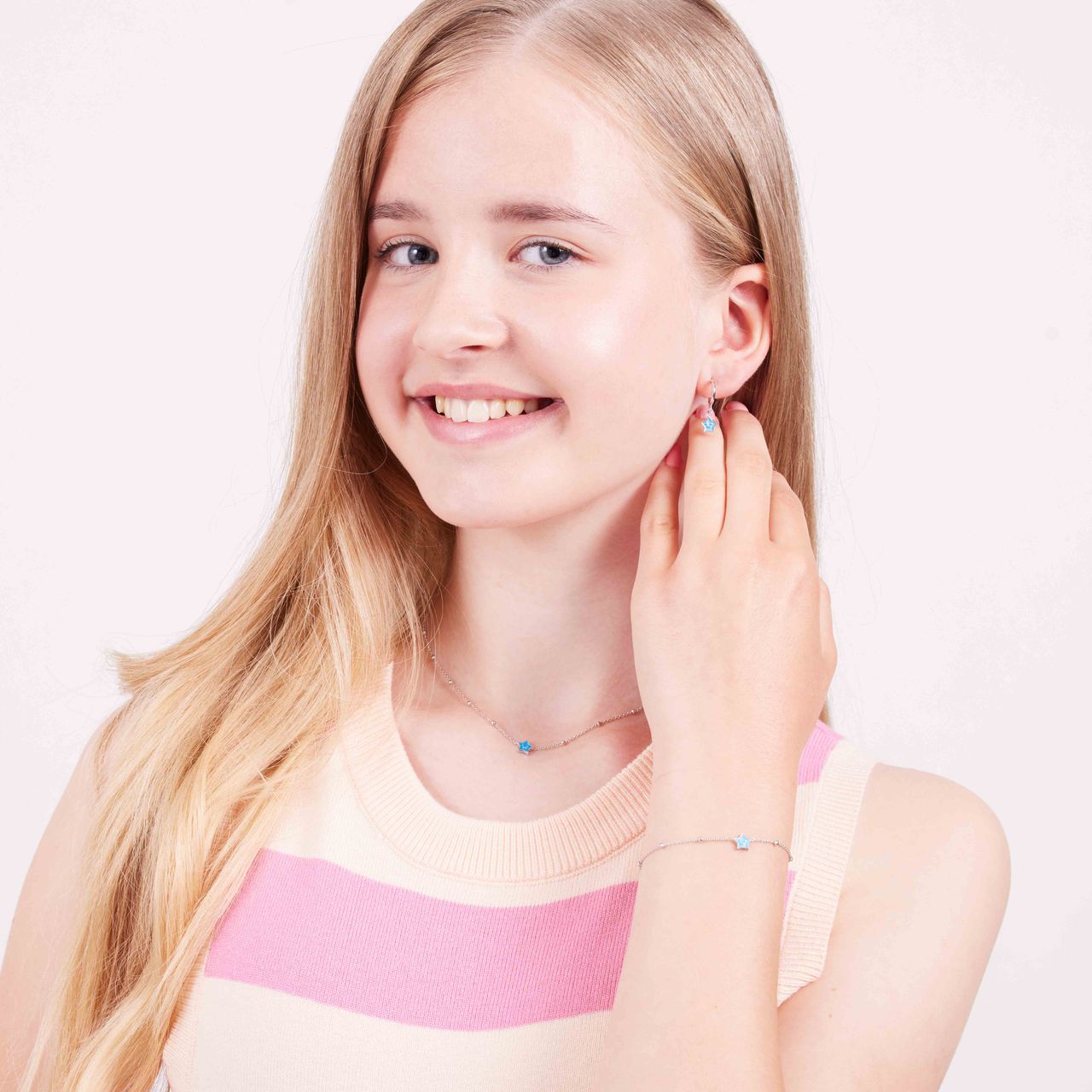 Zilveren ketting ster enamel blauw