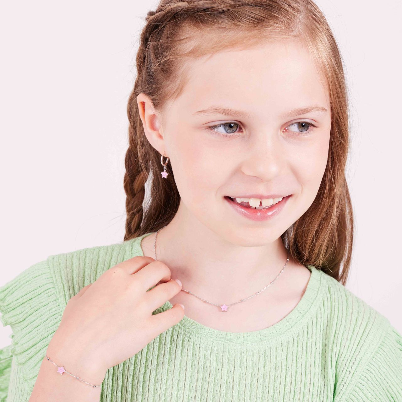 Zilveren ketting ster enamel roze