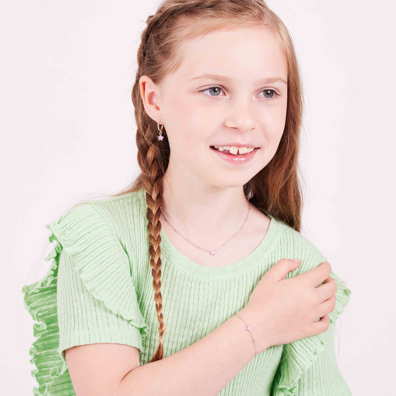 Zilveren armband ster enamel roze