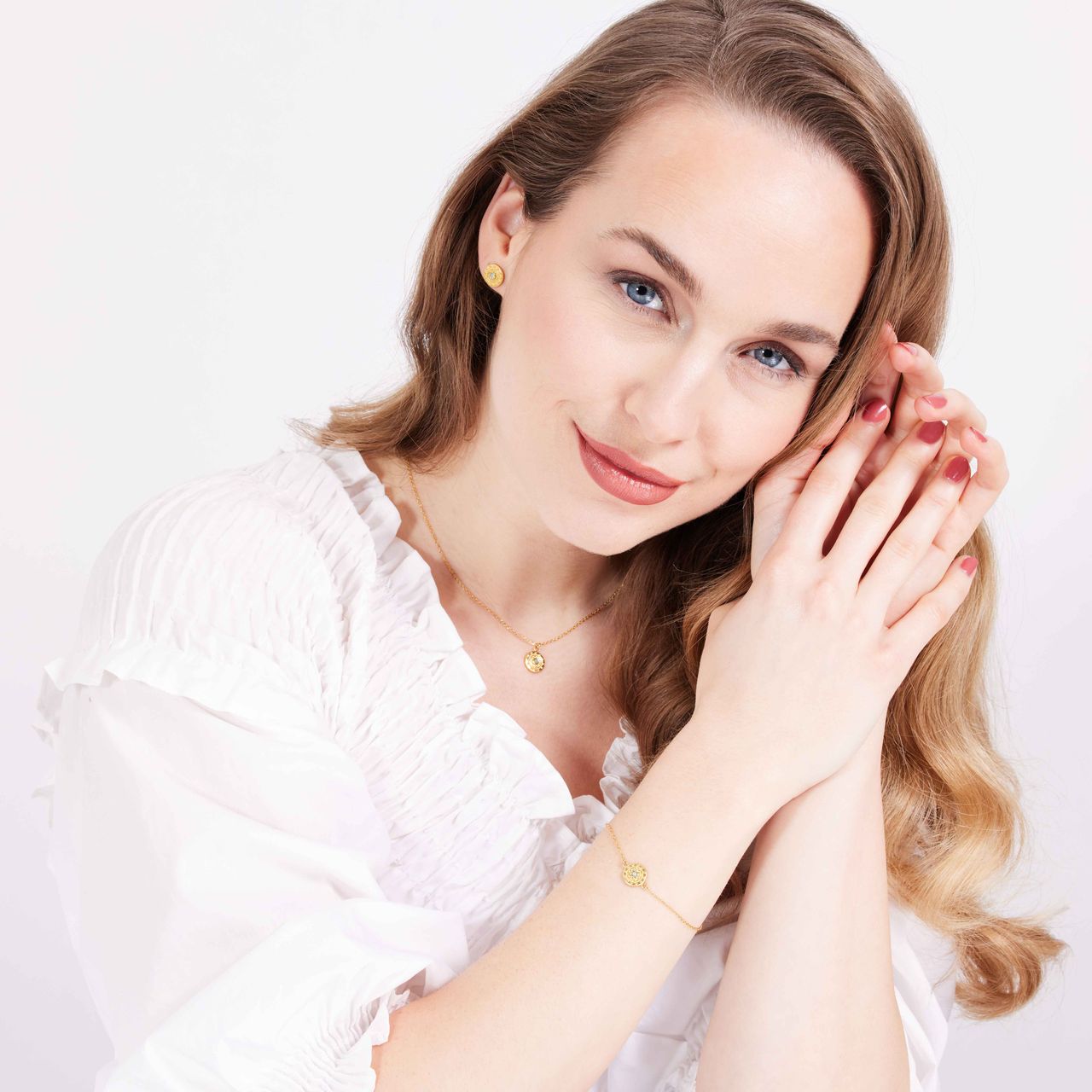 Gerecycleerd stalen goldplated armband munt met aventurijn