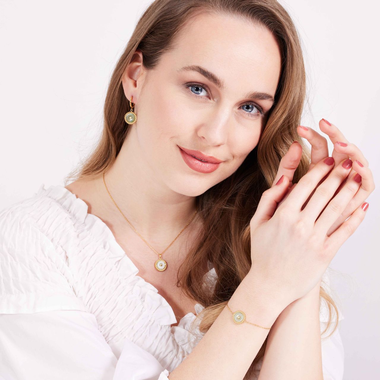 Stalen goldplated ketting met munt met aventurijn voor dames