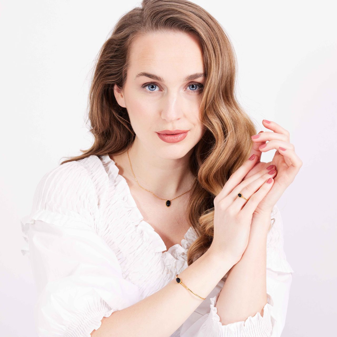 Gerecycled stalen goldplated bangle met agaat