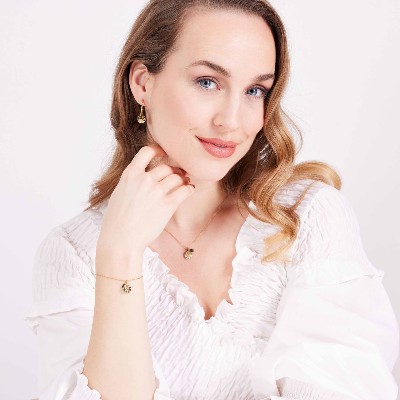 Stalen goldplated ketting met munt met amethyst voor dames