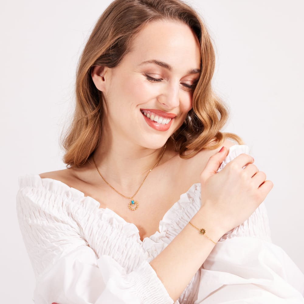 Stainless steel goldplated fantasiearmband met hanger voor dames