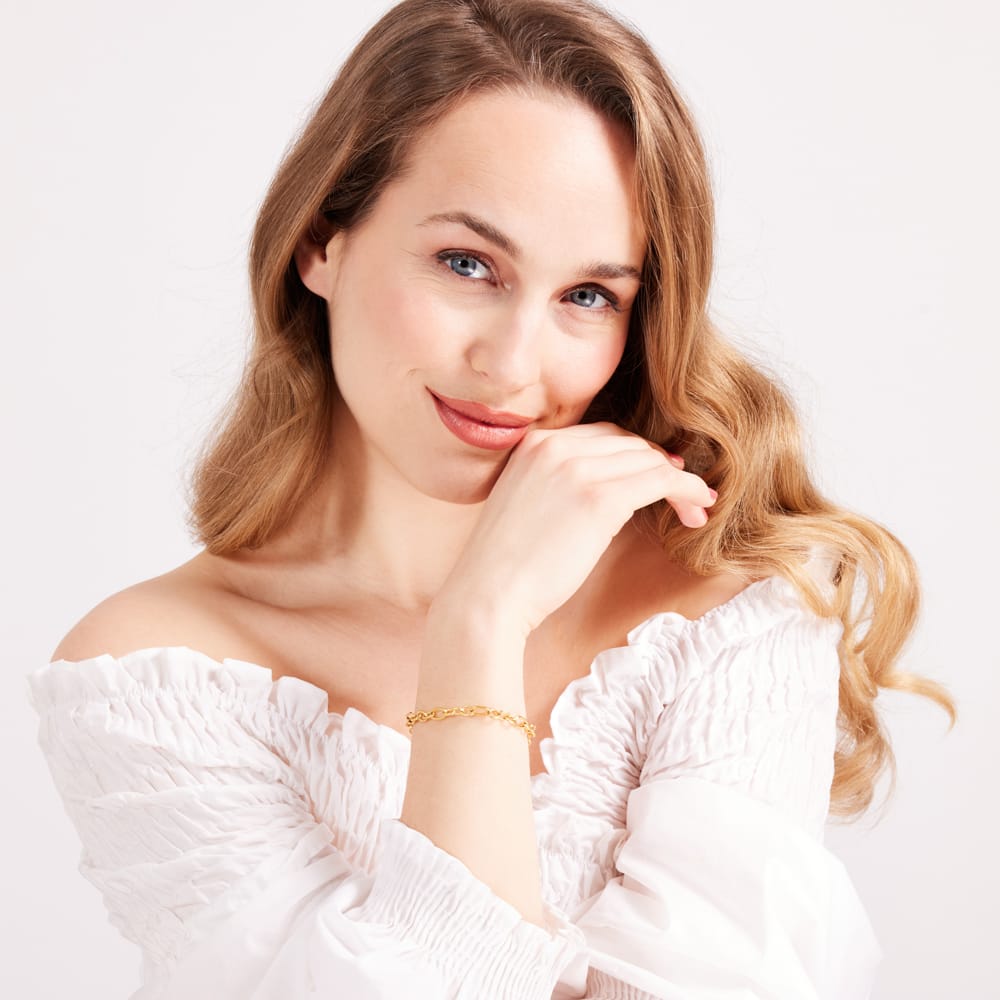Stalen goldplated schakelarmband voor dames