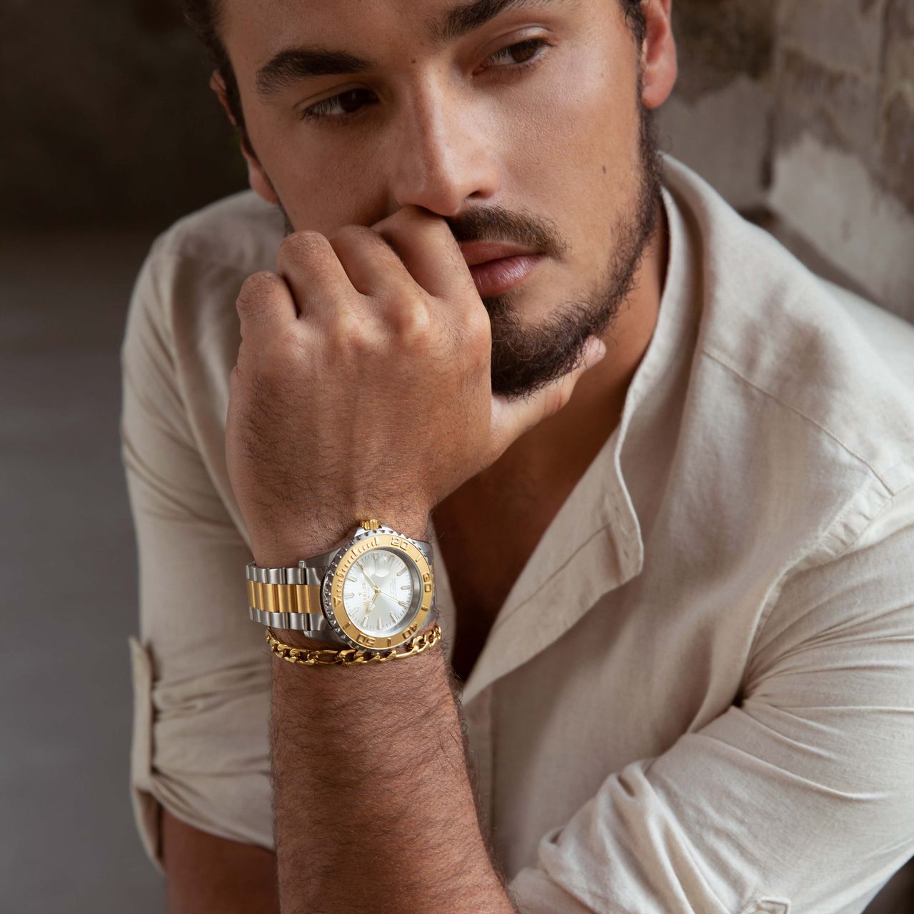 Marlow Miller Stalen Bicolor Herenhorloge Set met armband