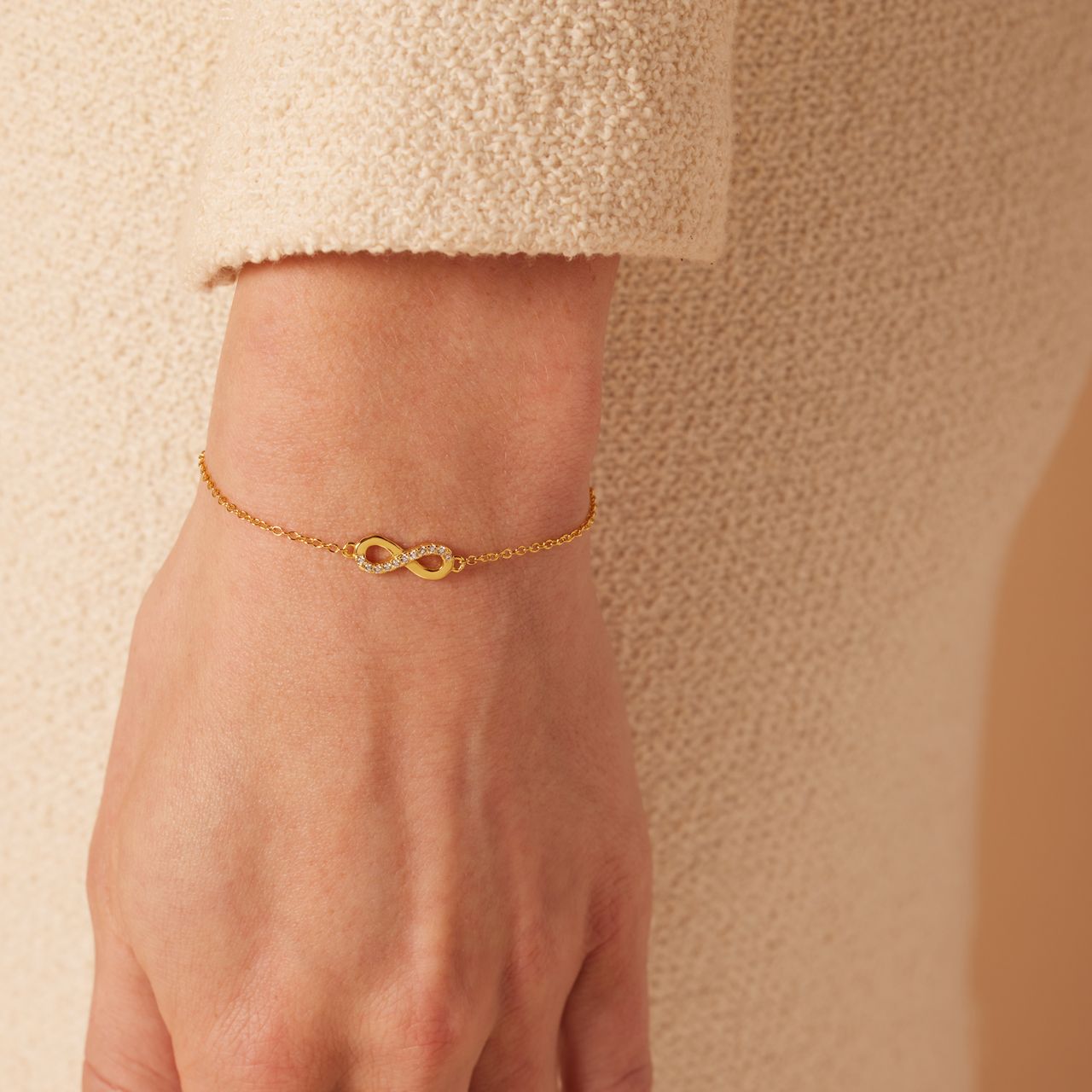 Armband, 925 Silber, vergoldet, Infinity-Zeichen und Zirkonia