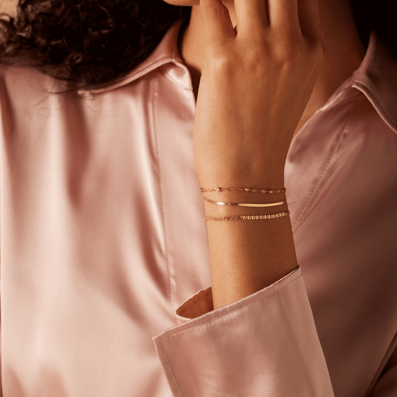 Set mit 3 Armbändern aus 925 Silber, vergoldet