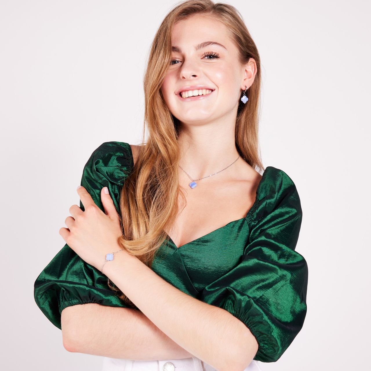 Halskette aus Edelstahl mit Lace-Achat-Anhänger in Blau