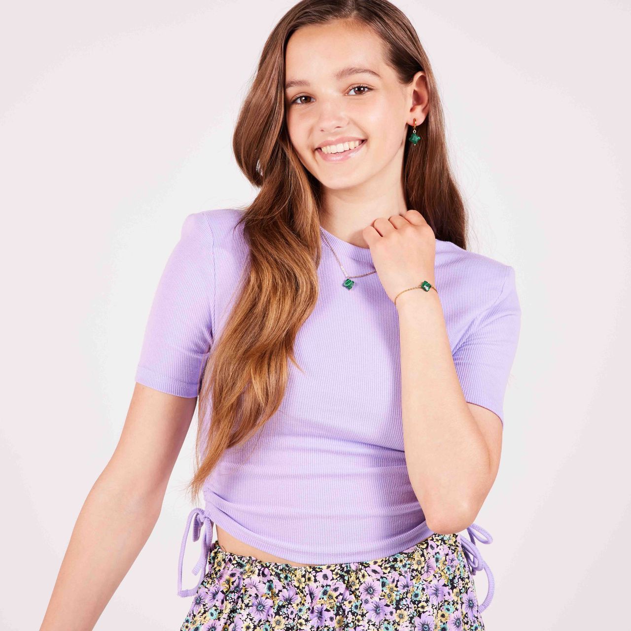 Stainless steel goldplated ketting met hanger bloem met malachiet voor dames