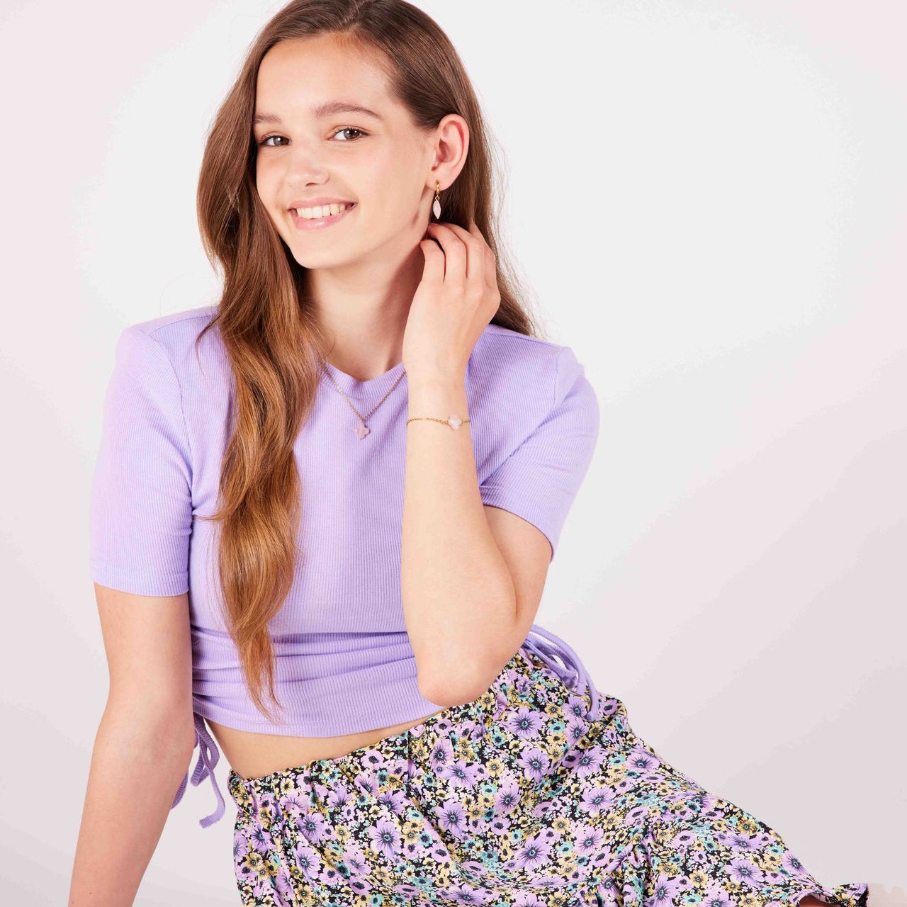 Stalen goldplated fantasiearmband met rozenkwarts voor dames