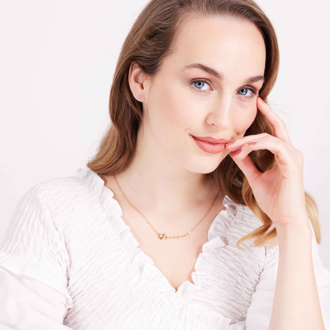 Stainless steel naamketting goldplated signature voor dames