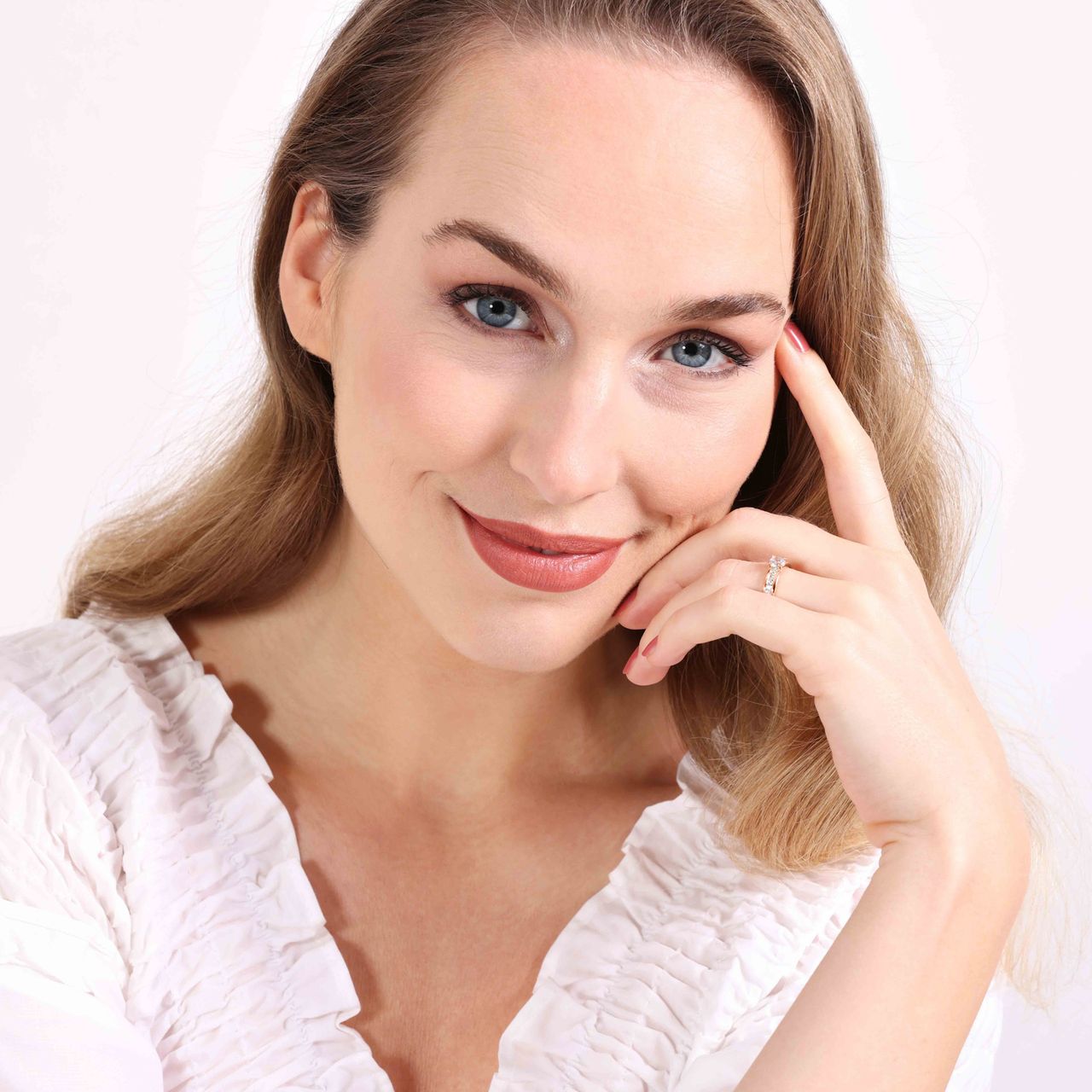 Stainless steel roséplated ring met zirkonia voor dames