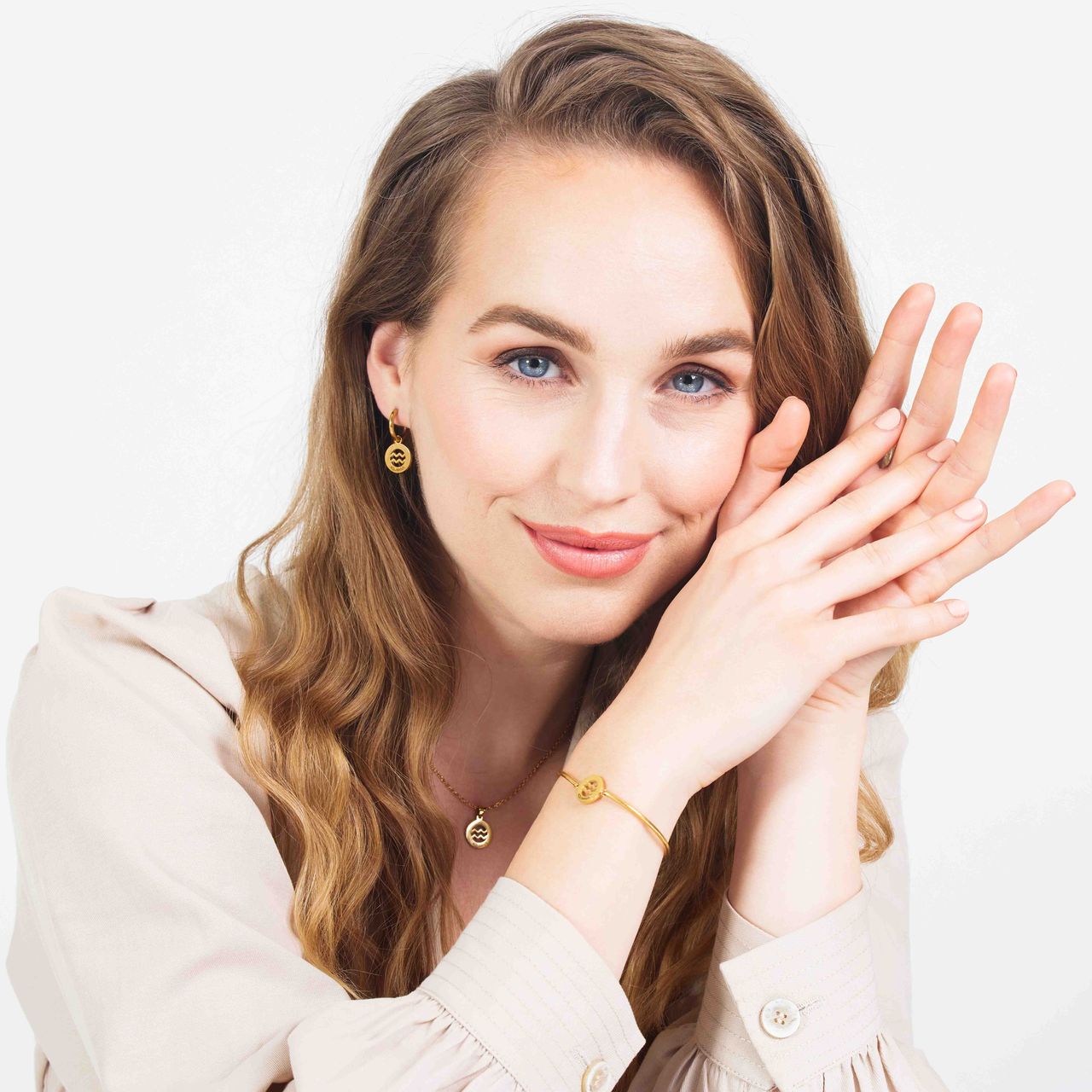 Stalen goldplated fantasiearmband met sterrenbeeld Waterman voor dames