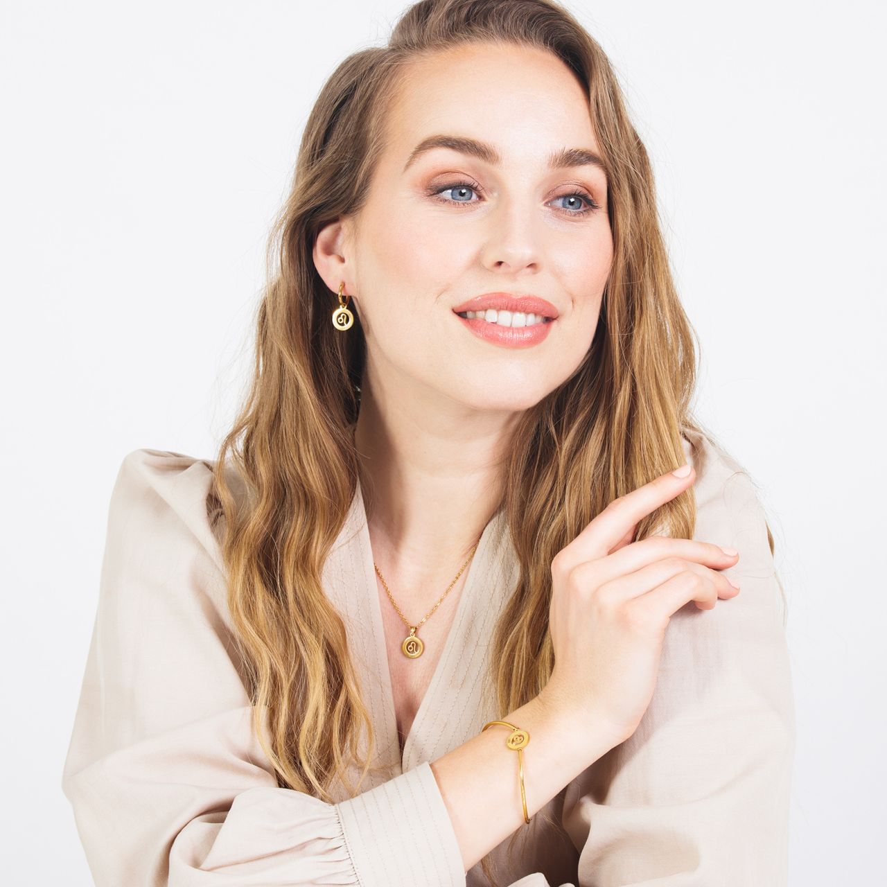 Stalen goldplated fantasiearmband met sterrenbeeld Leeuw voor dames