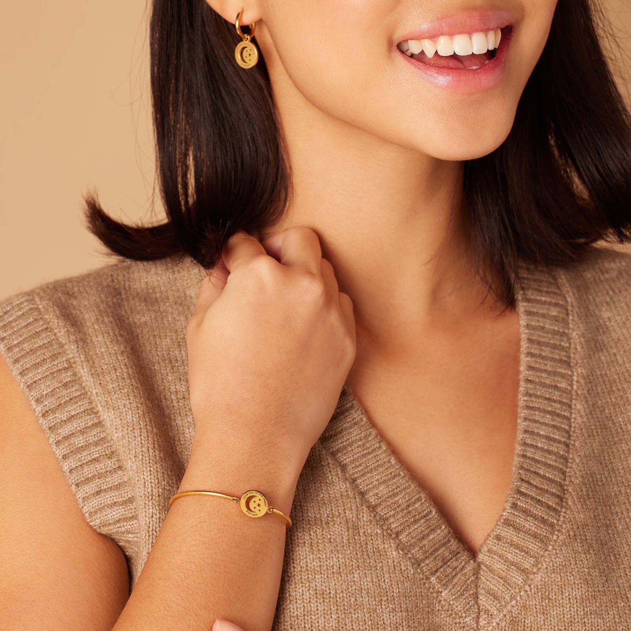 Stainless steel goldplated fantasiearmband met hanger met hanger to the moon and back voor dames