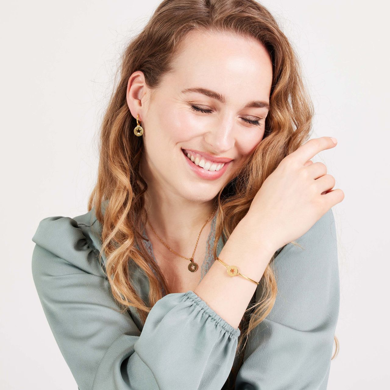 Stalen goldplated fantasiearmband met hanger voor dames