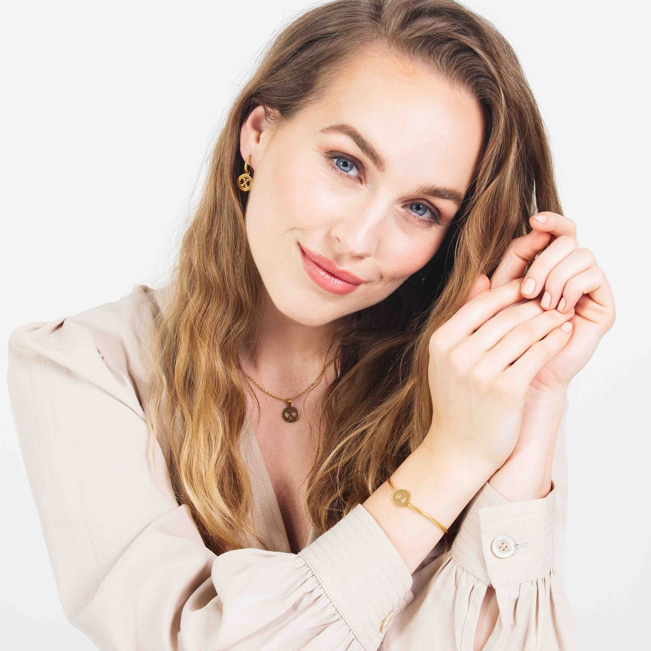 Stalen goldplated fantasiearmband met letterhanger X voor dames