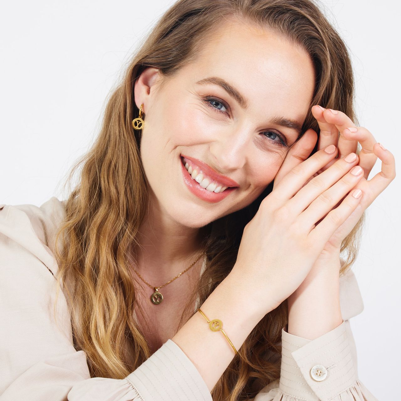 Stainless steel goldplated fantasiearmband met letterhanger Y voor dames