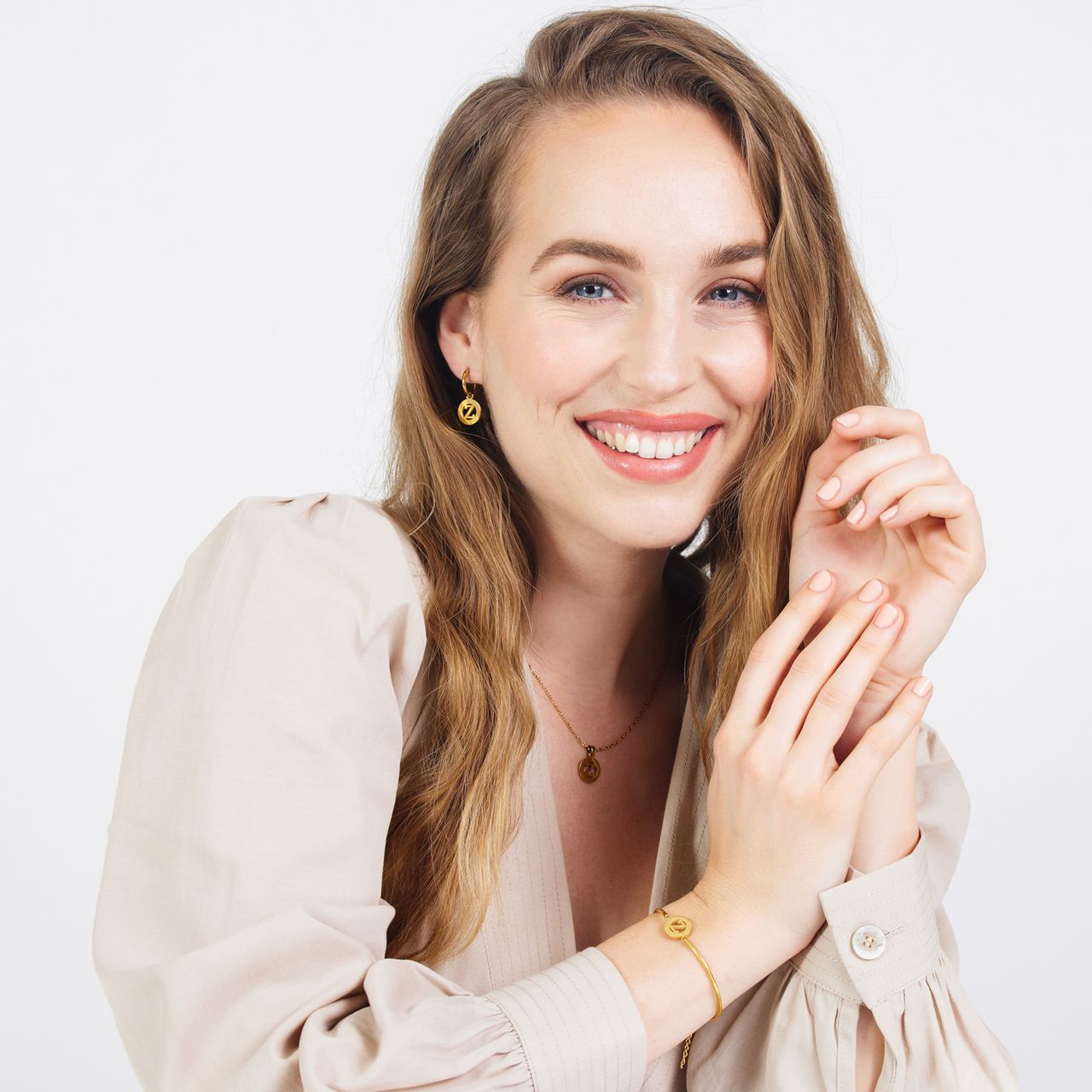 Stainless steel goldplated fantasiearmband met letterhanger Z voor dames