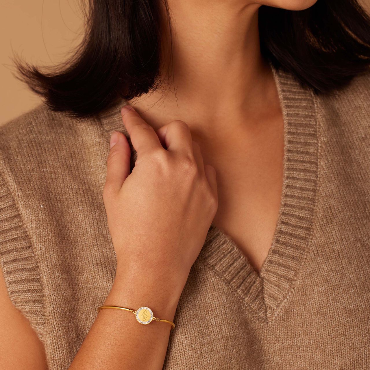 Stalen goldplated armband Hamsa