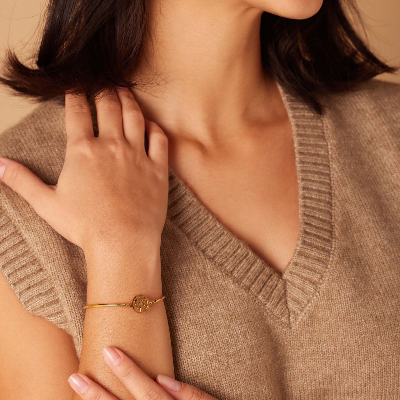 Stalen goldplated armband met levensboom