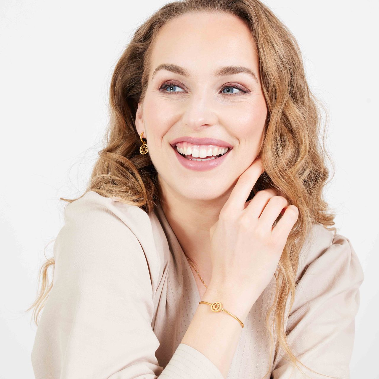Stalen goldplated fantasiearmband munt voor dames