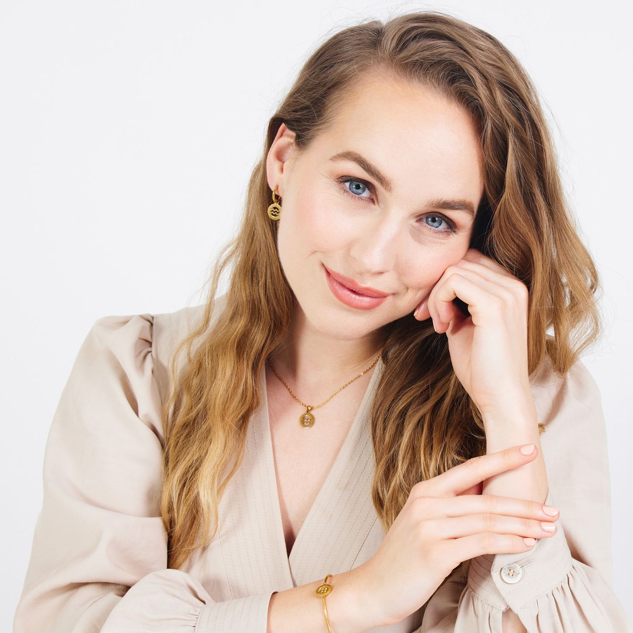 Stainless steel goldplated ketting met hanger sterrenbeeld Watermanvoor dames