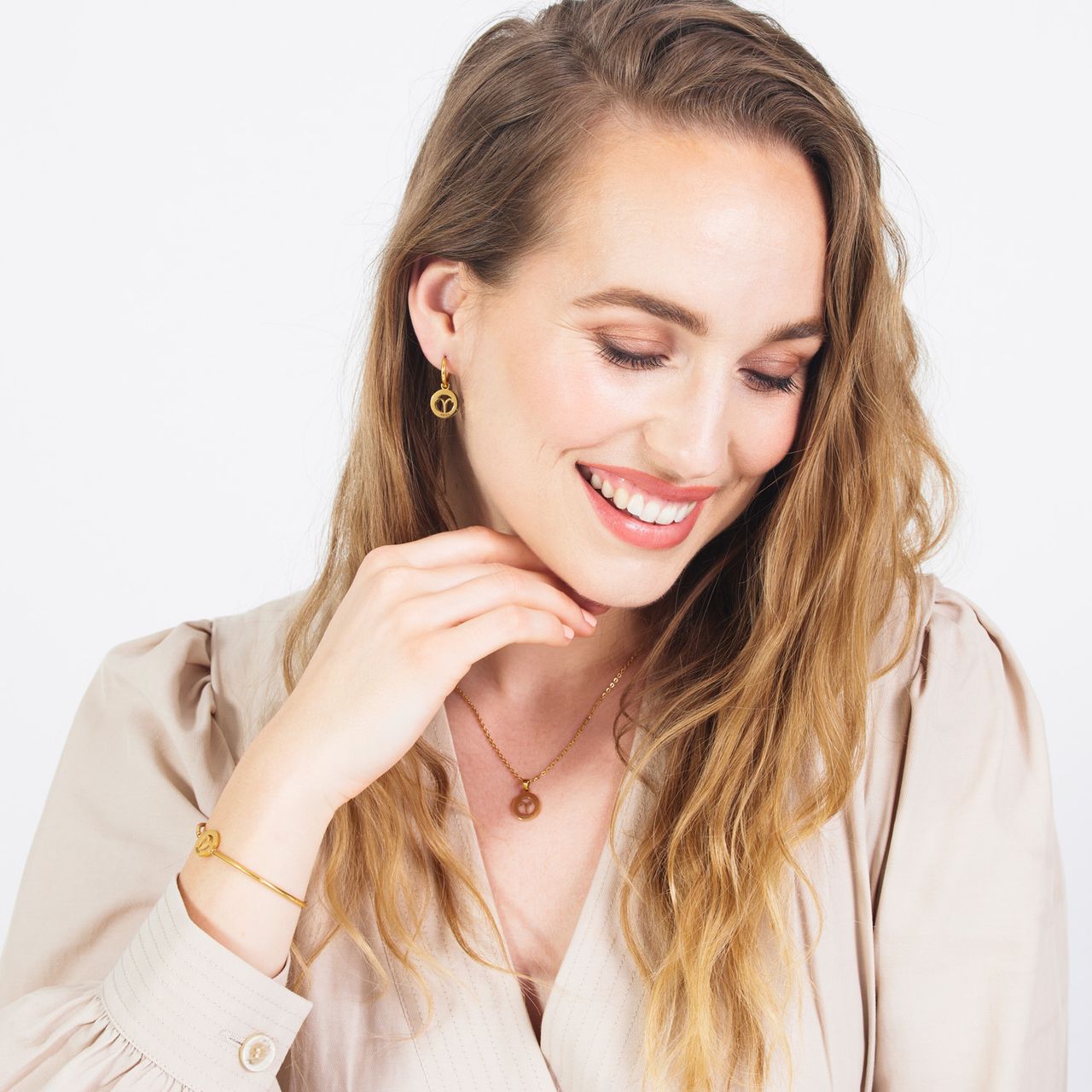 Stainless steel goldplated ketting met hanger sterrenbeeld Ram voor dames