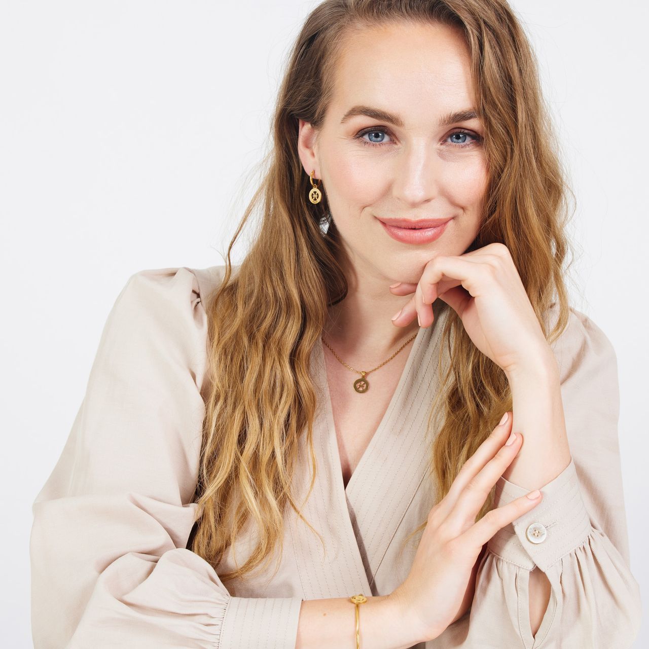 Stainless steel goldplated ketting met hanger sterrenbeeld Vissen voor dames