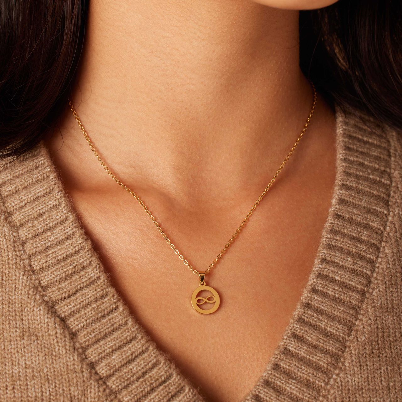 Stainless steel goldplated ketting met hanger open infinity