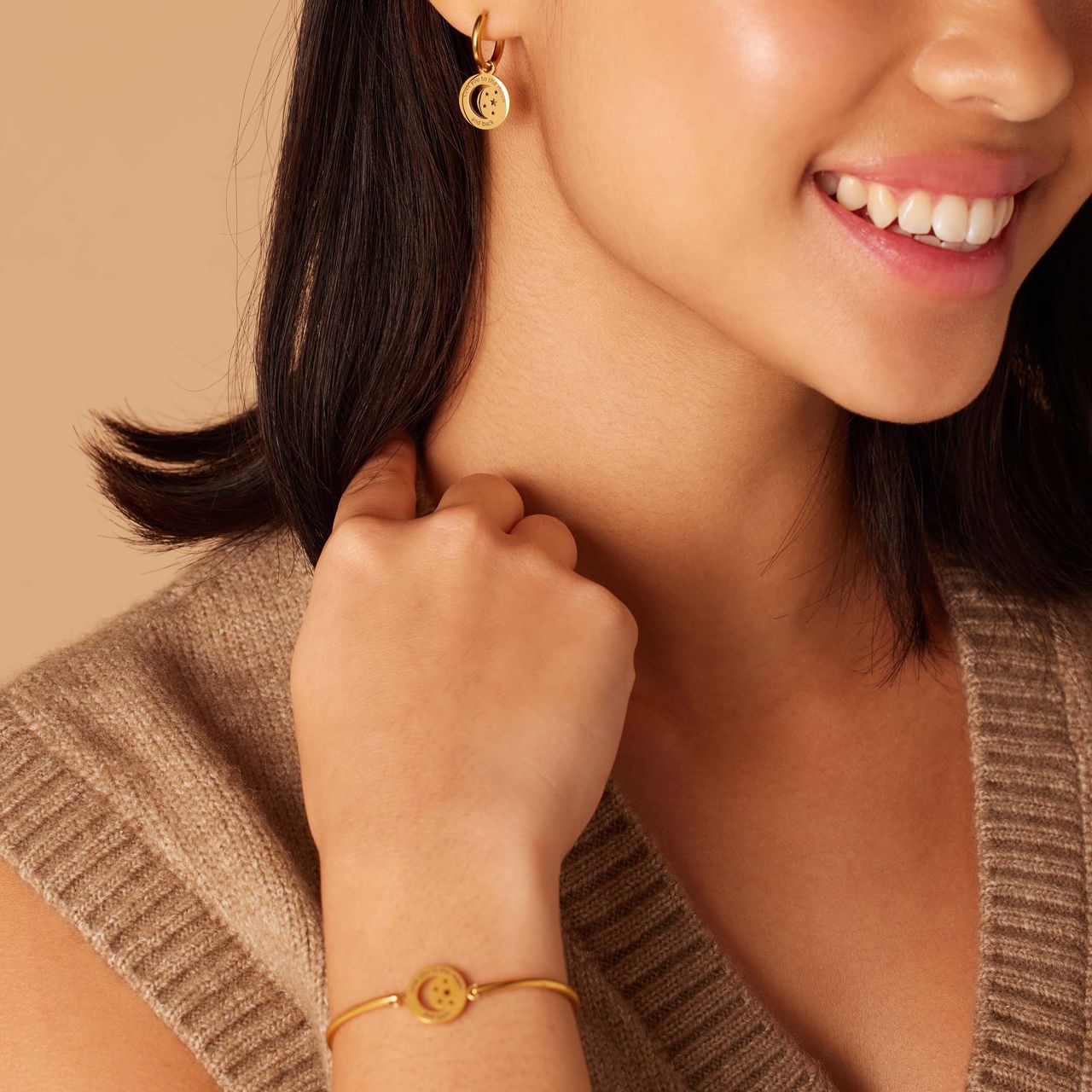 Stalen goldplated oorringen met hanger voor dames