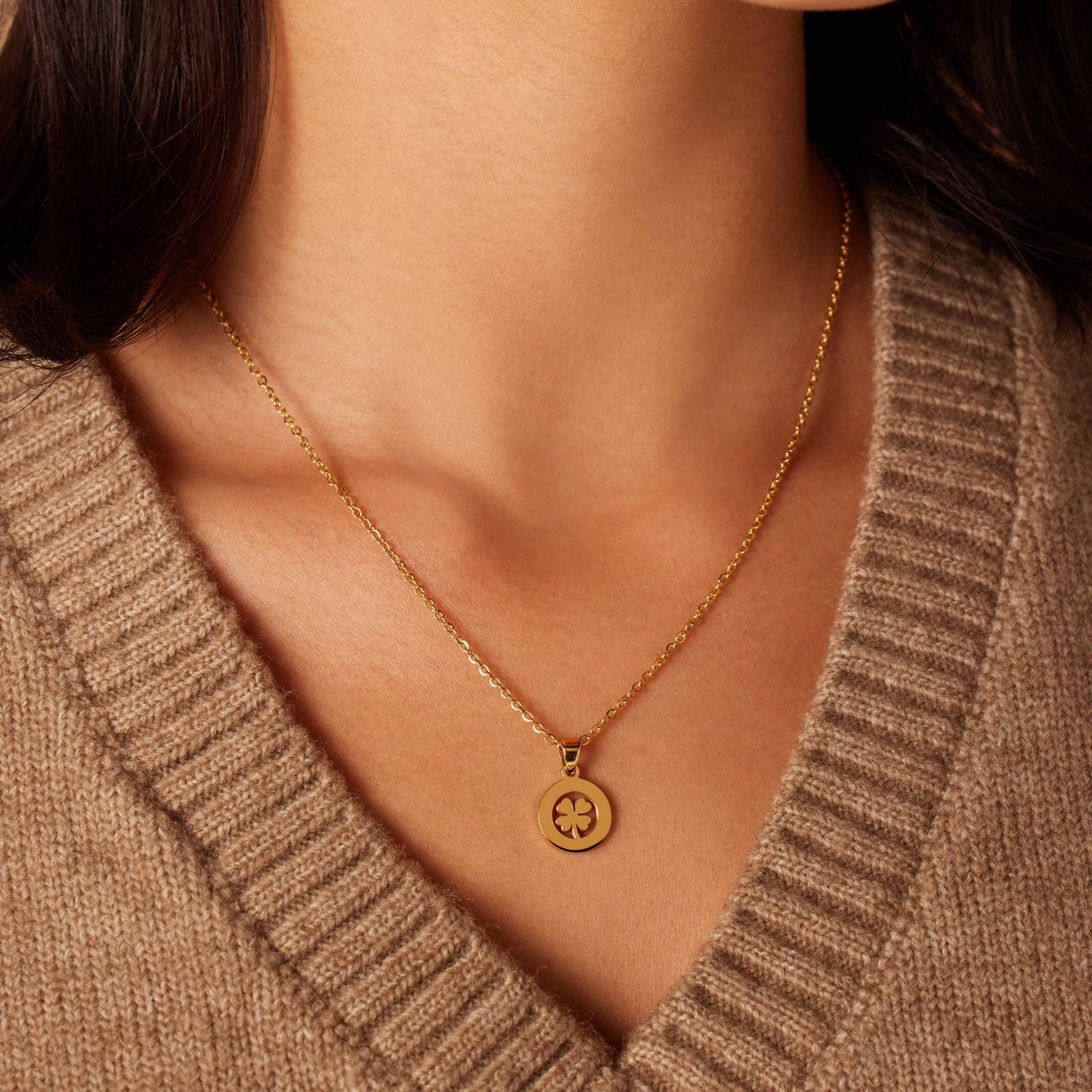 Stalen goldplated ketting met hanger munt voor dames